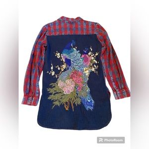 Aratta Silent Journey Plaid Long Sleeve Button Down Shirt Size Small